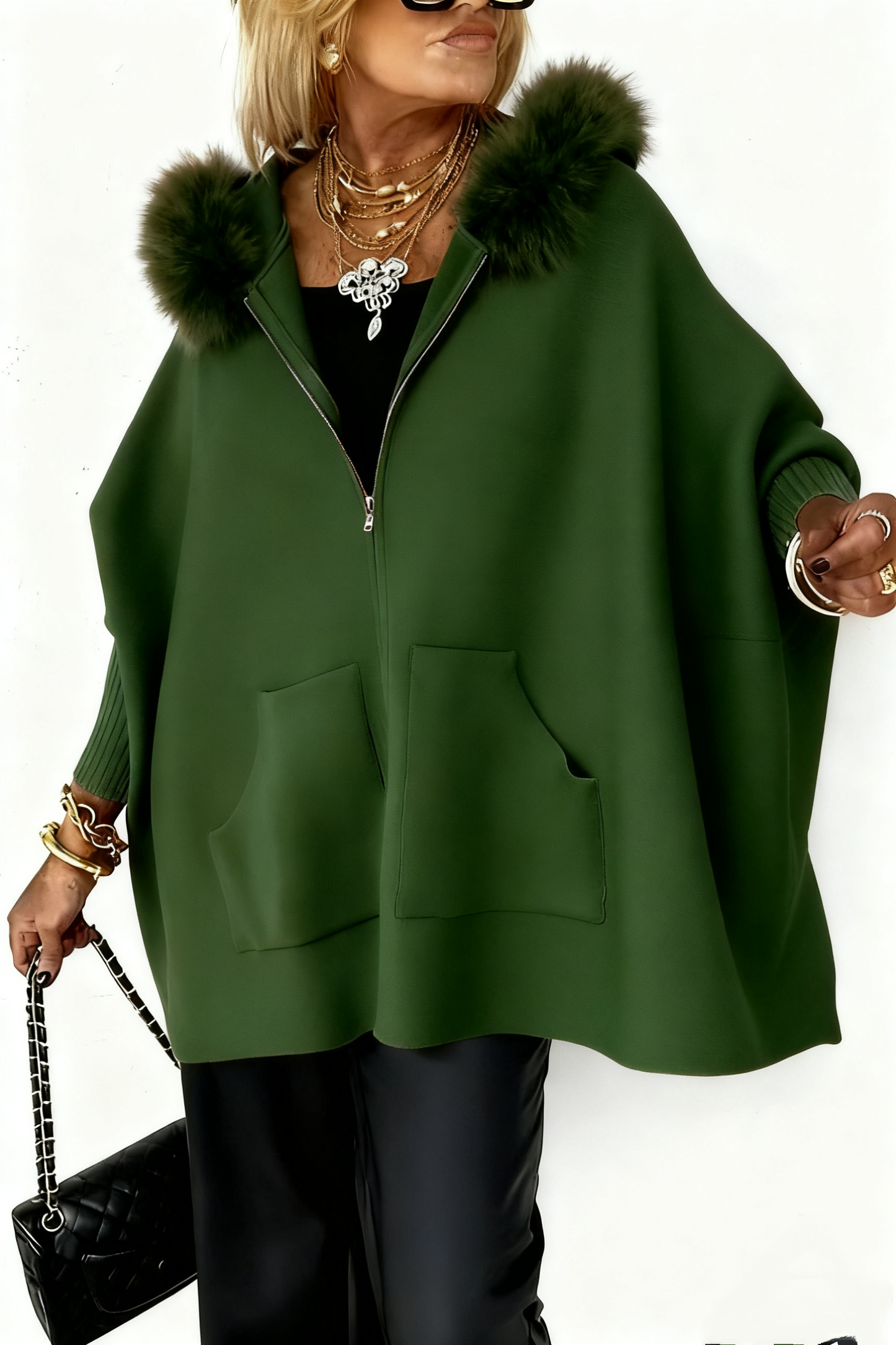 Damen Freizeitjacke mit Pelzkragen, einfarbig