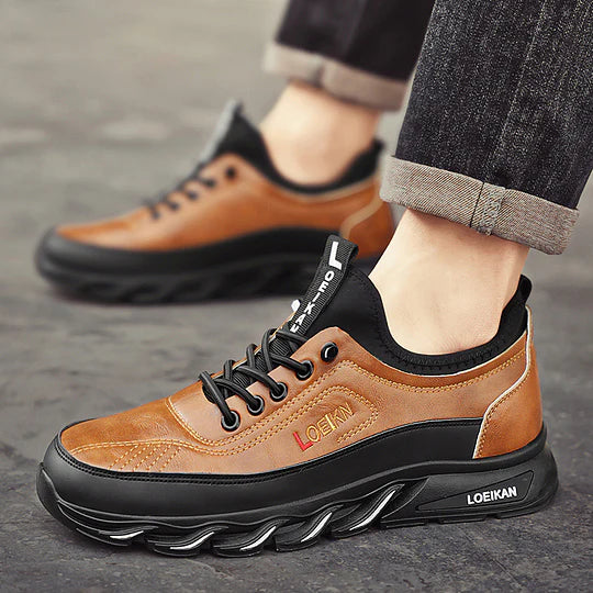 Men's Casual Fashion Orthopedic Hiking Shoes – Anti-Puncture, Anti-Collision, Non-Slip Arch Support Leather Outdoor Sports Shoes for All-Terrain Performance