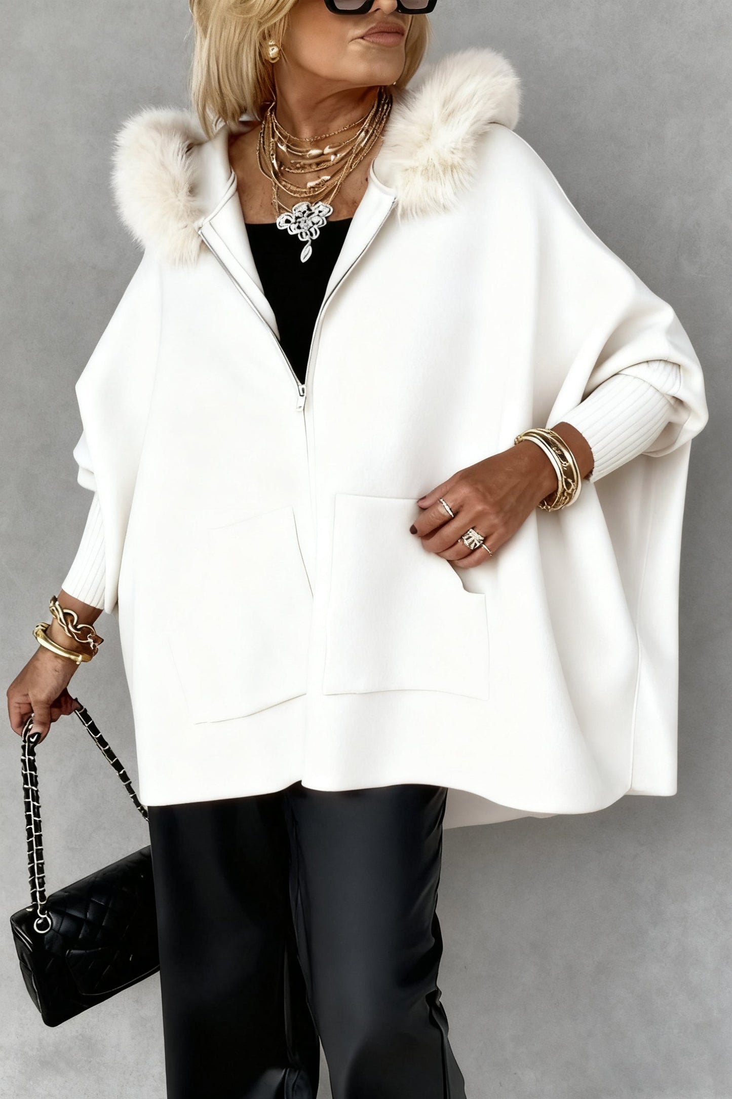 Damen Freizeitjacke mit Pelzkragen, einfarbig