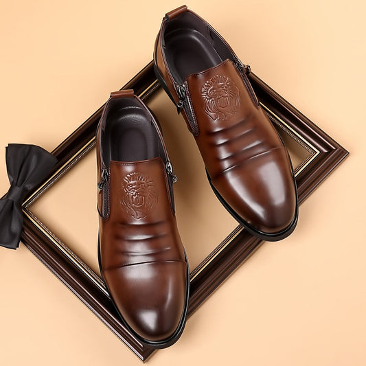 Italian Hand-embossed Zipper Leather Short Boots