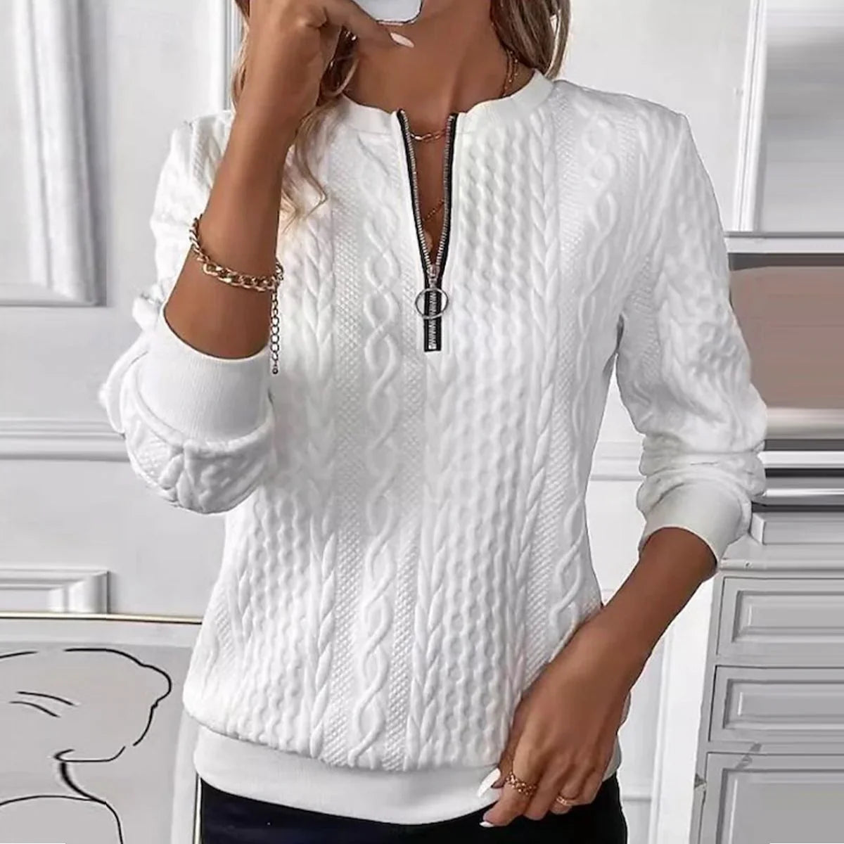 Weißes, einfarbiges Langarmshirt